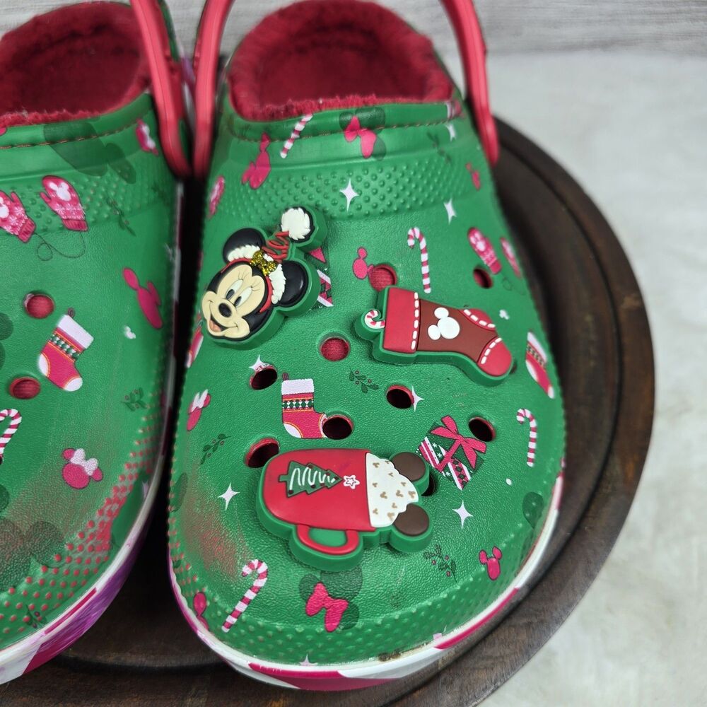 Crocs x Disney Christmas Holiday Lined Classic Clogs Green Red Womens 9 Mens 7 - Picture 3 of 15